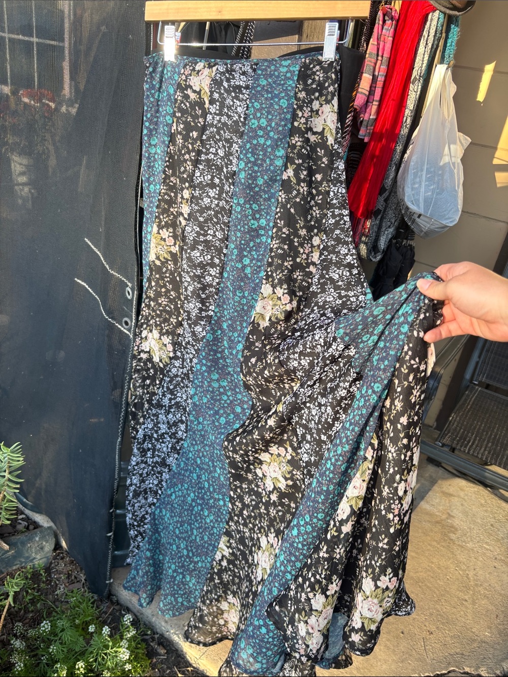 Free people Black & Teal Floral Maxi Skirt